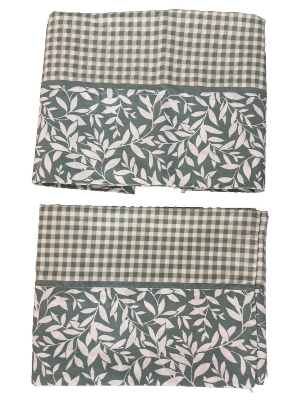 PAIR Westpoint Stevens Pillowcases Standard Green Gingham Check Cotton Blend USA